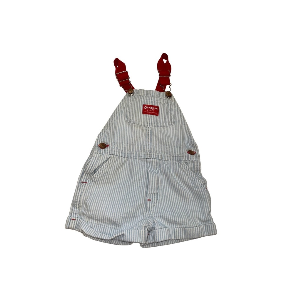 Vintage 90s OshKosh Vestbak Shortalls Blue White Stripe 4T USA Retro FLAW